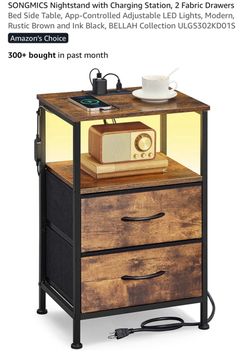 Nightstand with Charging Station and LED Lights