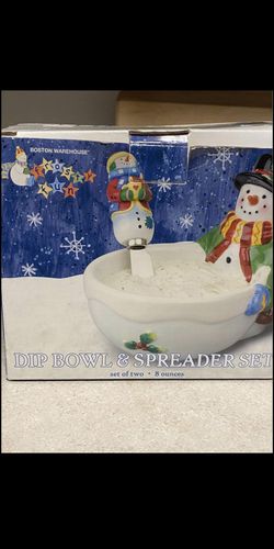 Christmas Snowman Dip bowl And Spreader Set