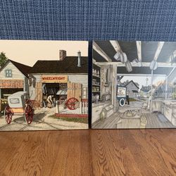 HARGROVE 24 X 20 OIL PRINTS ON CANVAS, COUNTRY THEMES, EXCELLENT CONDITION!