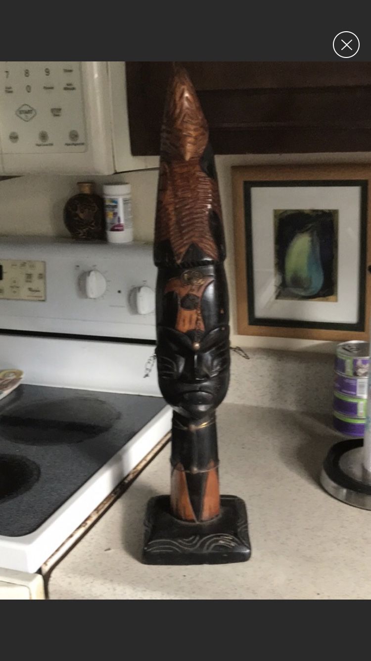 Antique Wood Carved African Head Buste