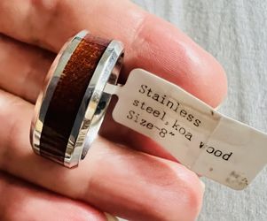 Stainless Steel Koa Wood Wedding Band Ring 