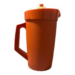 Orange Tupperware Pitcher Half Gallon Push Button Seal Lid 2-Quart 70's