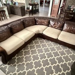 Brown Leather Sectional Couch 