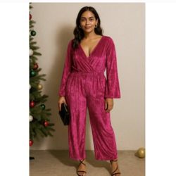 Bell Long Sleeve Crushed Velour Velvet Jumpsuit