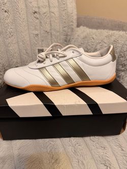 Adidas White Gold Stripe Low-Top Sneakers