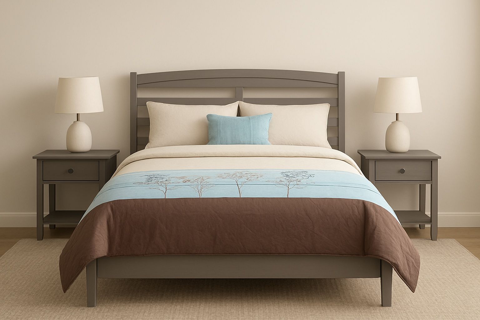 Full Sized Sleigh/slate Wood Bed Frame And Mattress