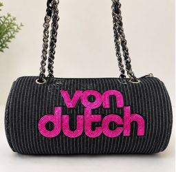 Von Dutch Black Pink Sequin Y2K Barrel Shoulder Bag