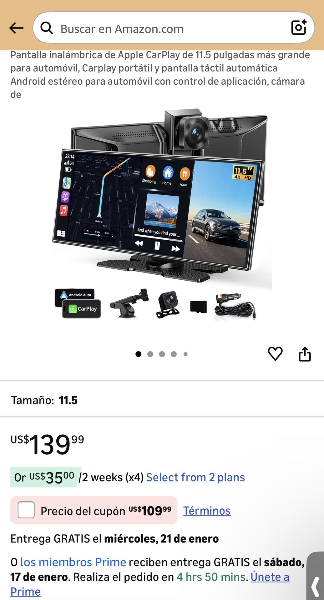 Pantalla Con Apple CarPlay Y Android De 11.5 Pulgadas