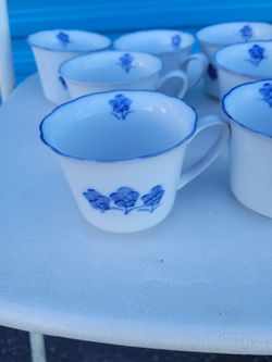 White Porcelain Tea Cups with Blue Floral Pattern