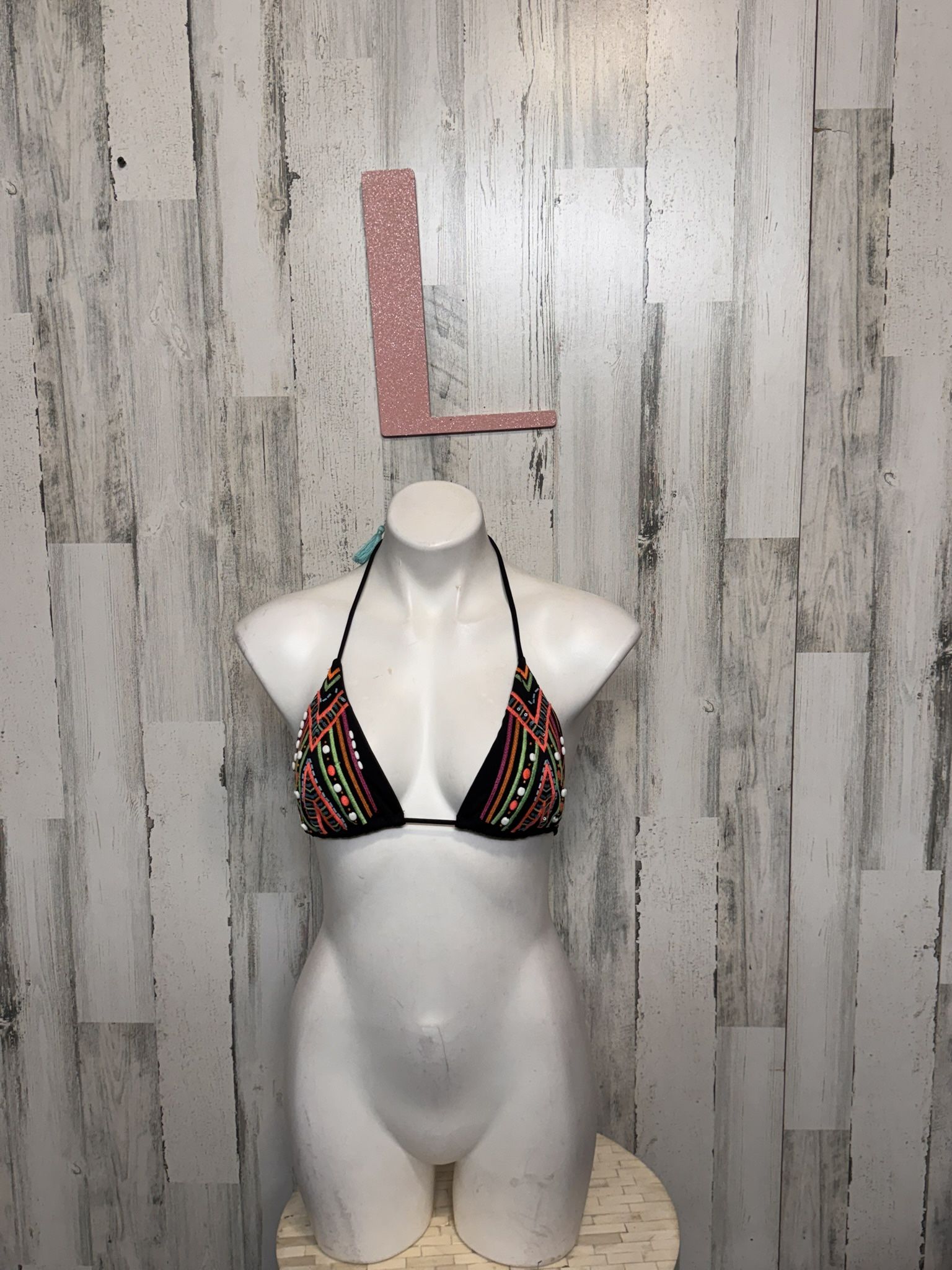 Victoria’s Secret Boho Embroidered Triangle Bikini Top  Size Large