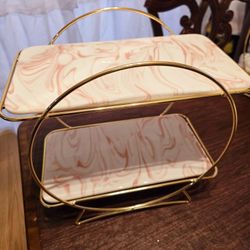 2 Tier Pink Marble Ceramic Display Shelves 
