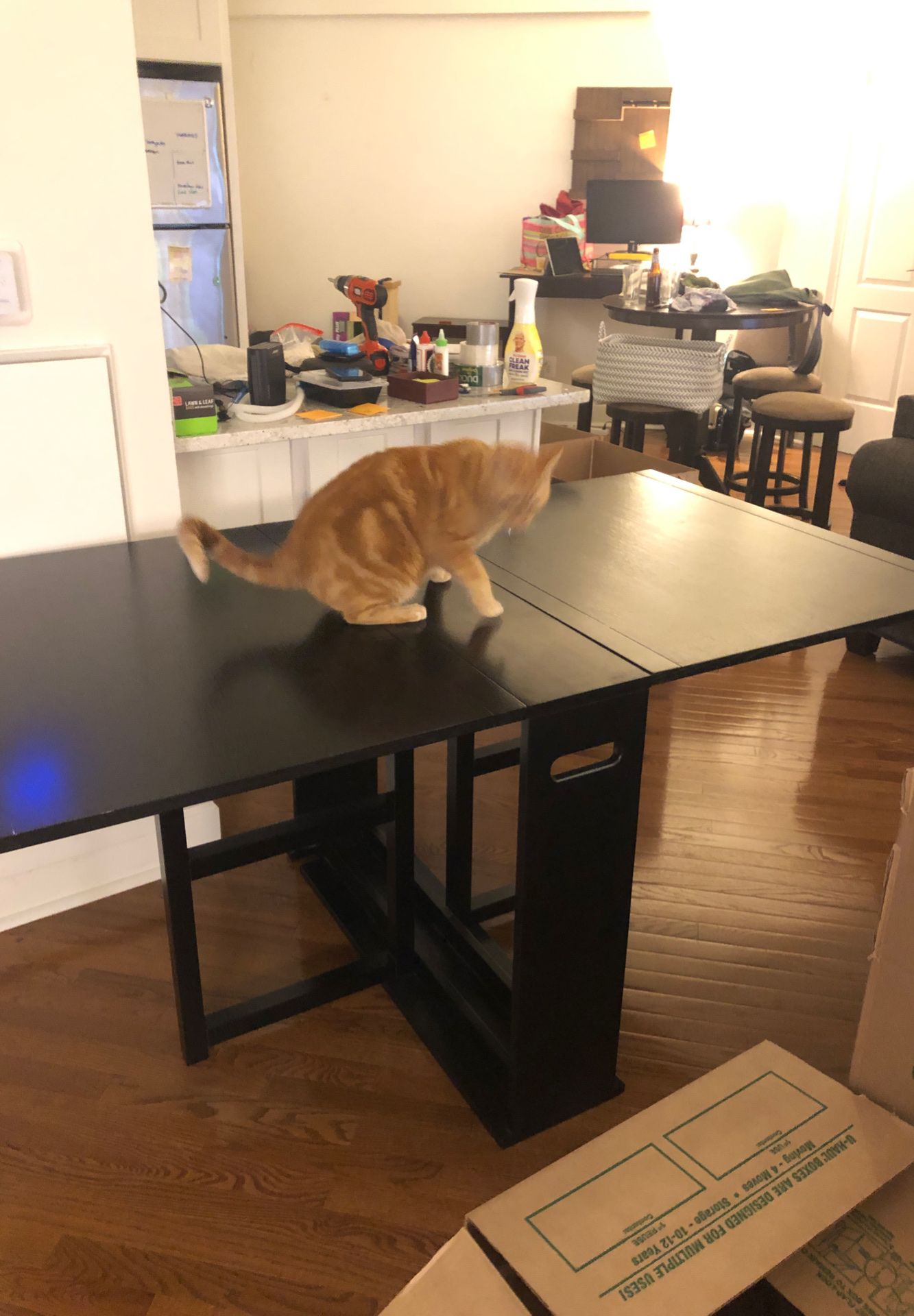 Folding black wood dining table