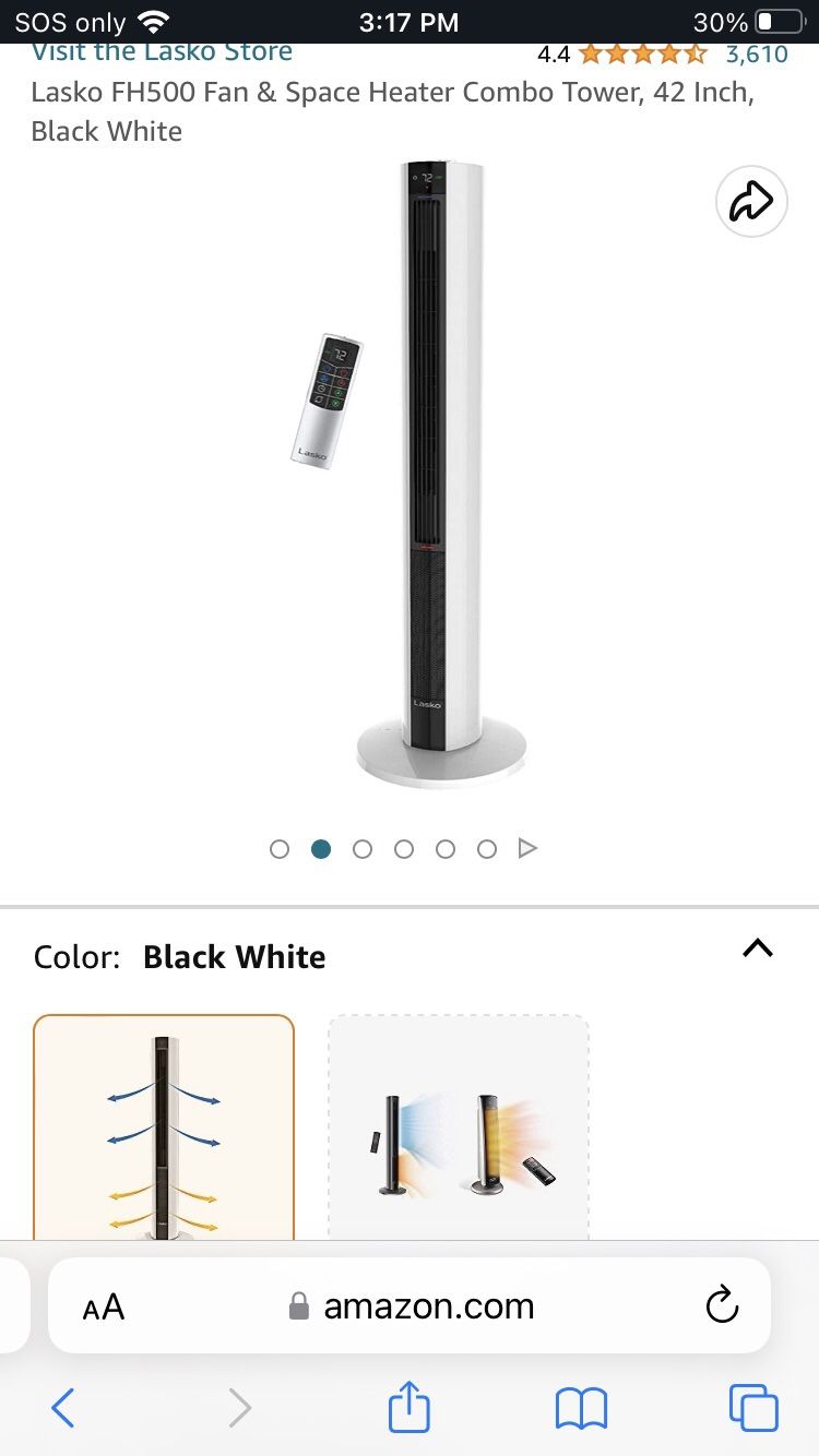 New Lasko FH500 Fan & Space Heater Combo Tower, 42 Inch, Black White