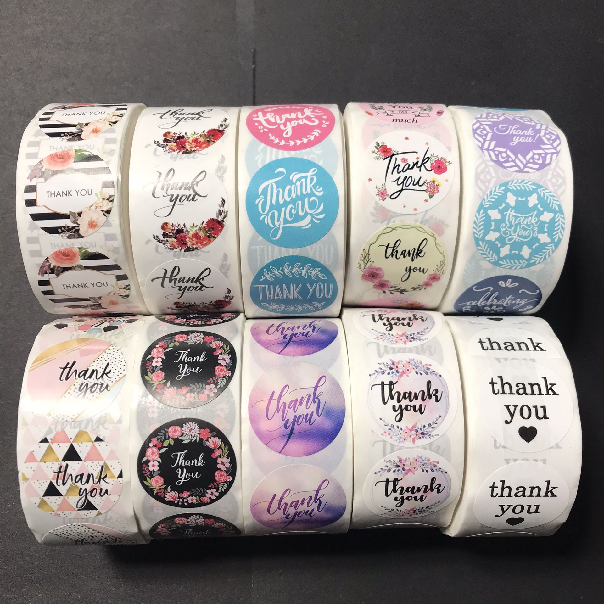 10 thank you sticker rolls small 1” 500 stickers per roll 