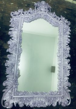 Large Ornate Flowers Frame Pearl Lavender Purple Wall Mirror