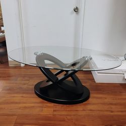 Glass Top Coffee Table With Wooden Base 