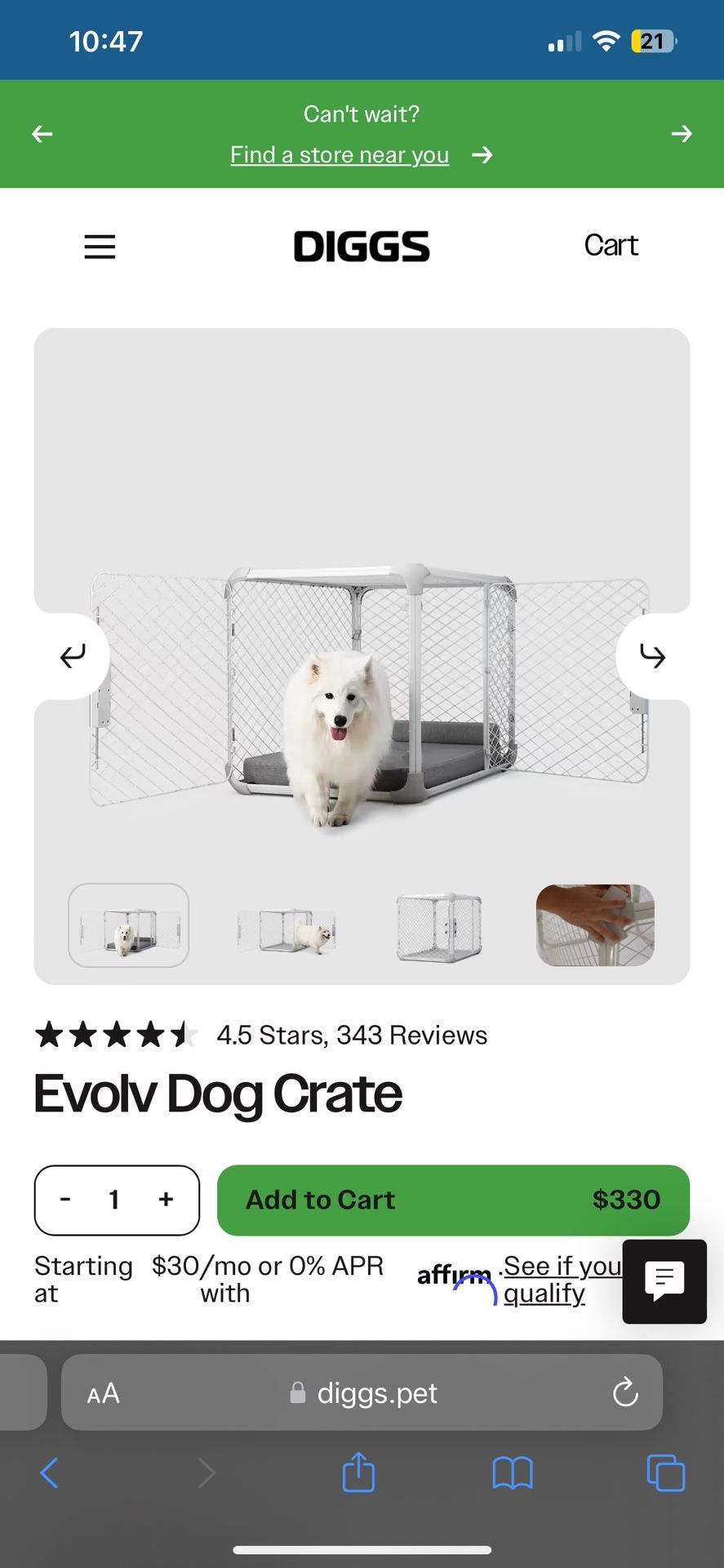 Dogs Evolv Dog Crate: Large W/Puppy Divider