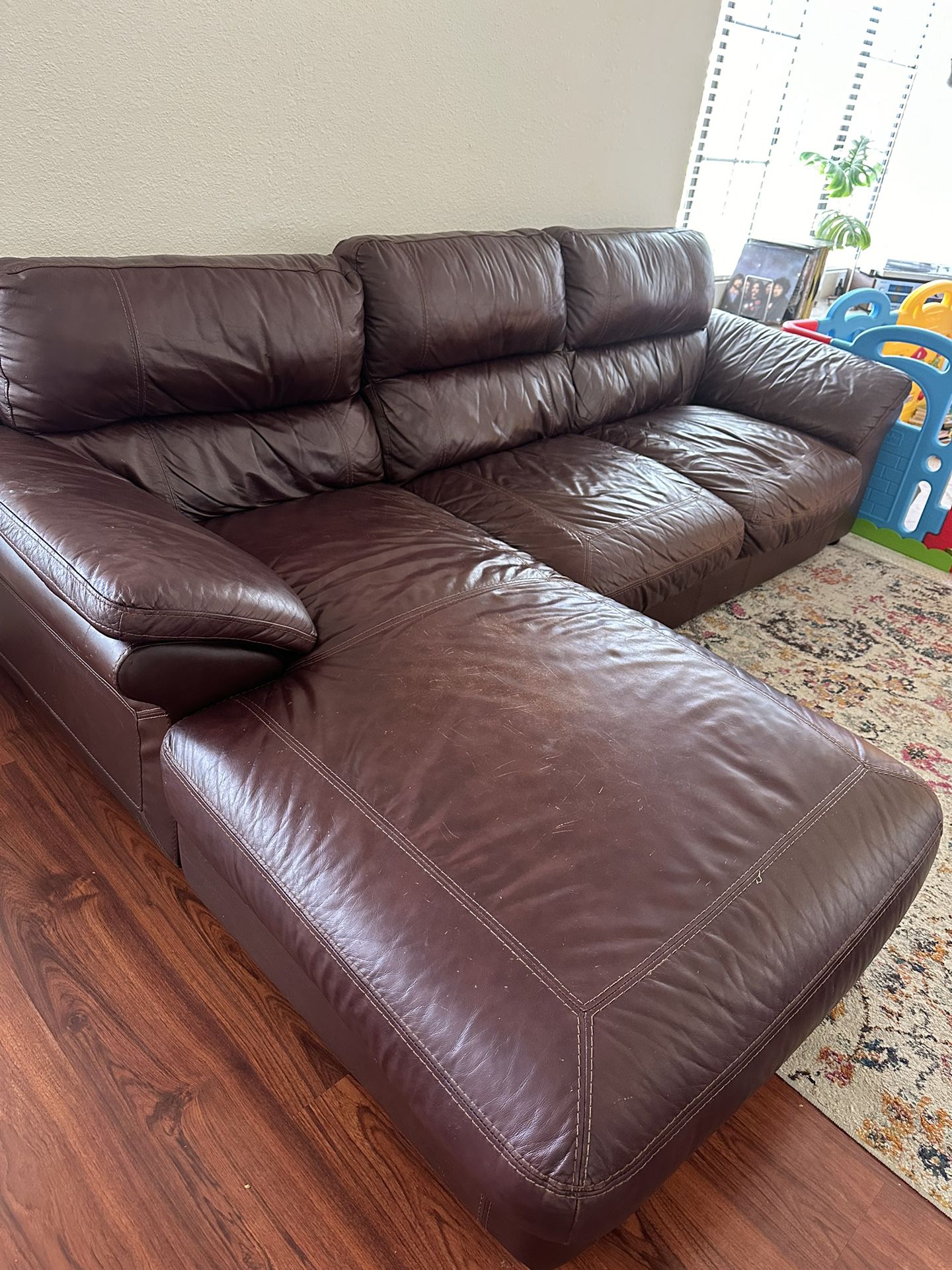 Faux Leather L Shapled 3 Cushion Couch
