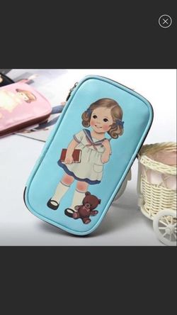 New blue Doll Pencil Case cosmetic Case