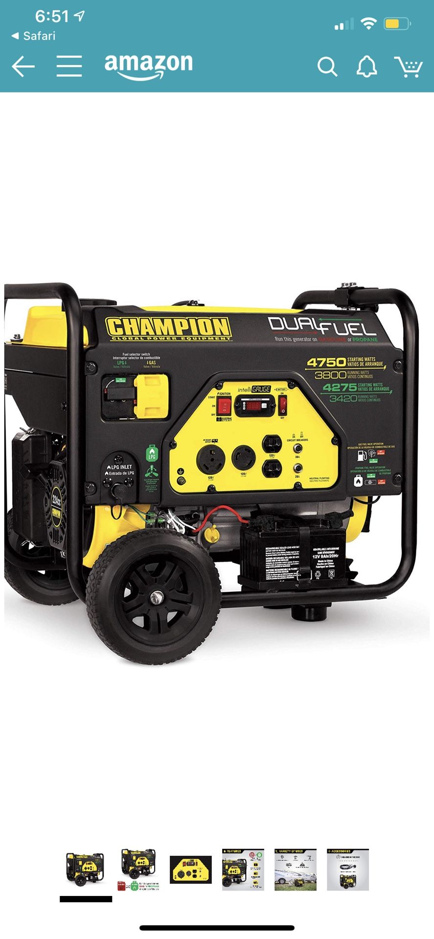 3800 watt Dual Fuel Champion Power Generator