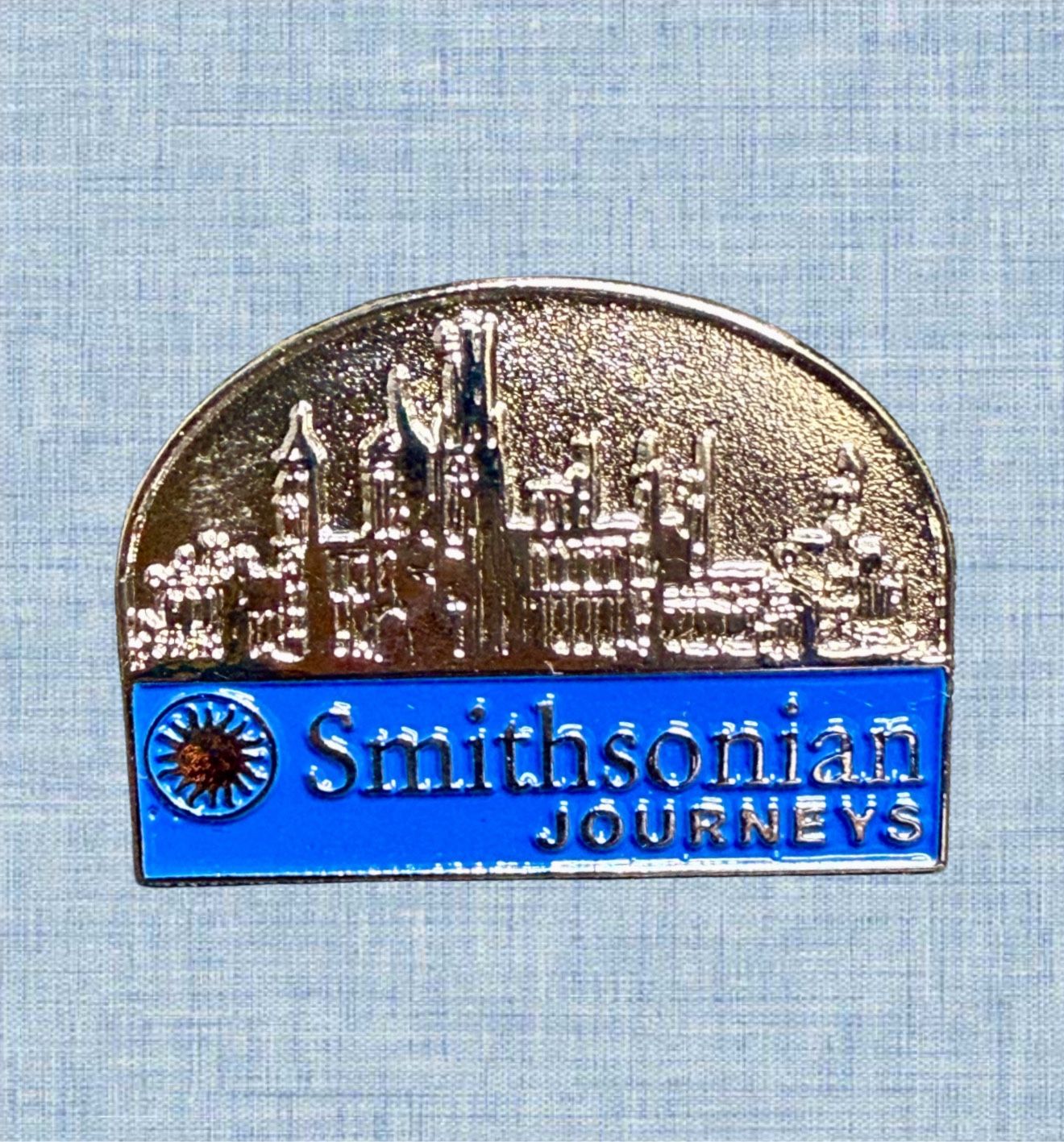 Smithsonian Journeys Souvenir Pin Blue Enamel, 1x0.75”