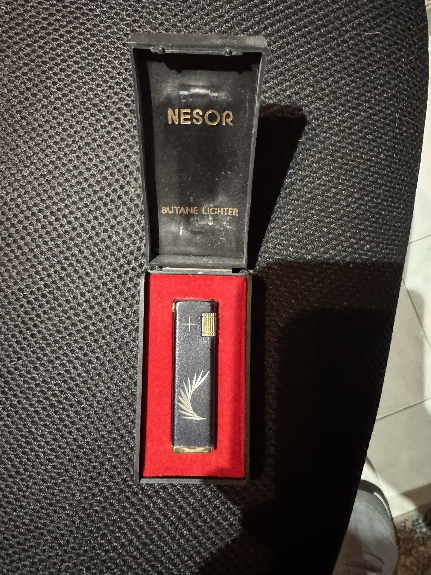 vintage NESOR butane lighter in its original case