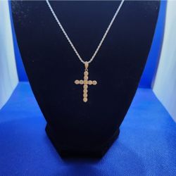 Sterling Silver 925 Rope Necklace with Moissanite Cross Pendant – 22 Inches