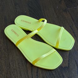 Express Jelly Slide Sandals Neon Yellow Double Band Square Toe 6 Y2K Festival