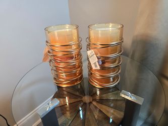 Set of Modern Glass Candles with Metal Spiral Base- candles included