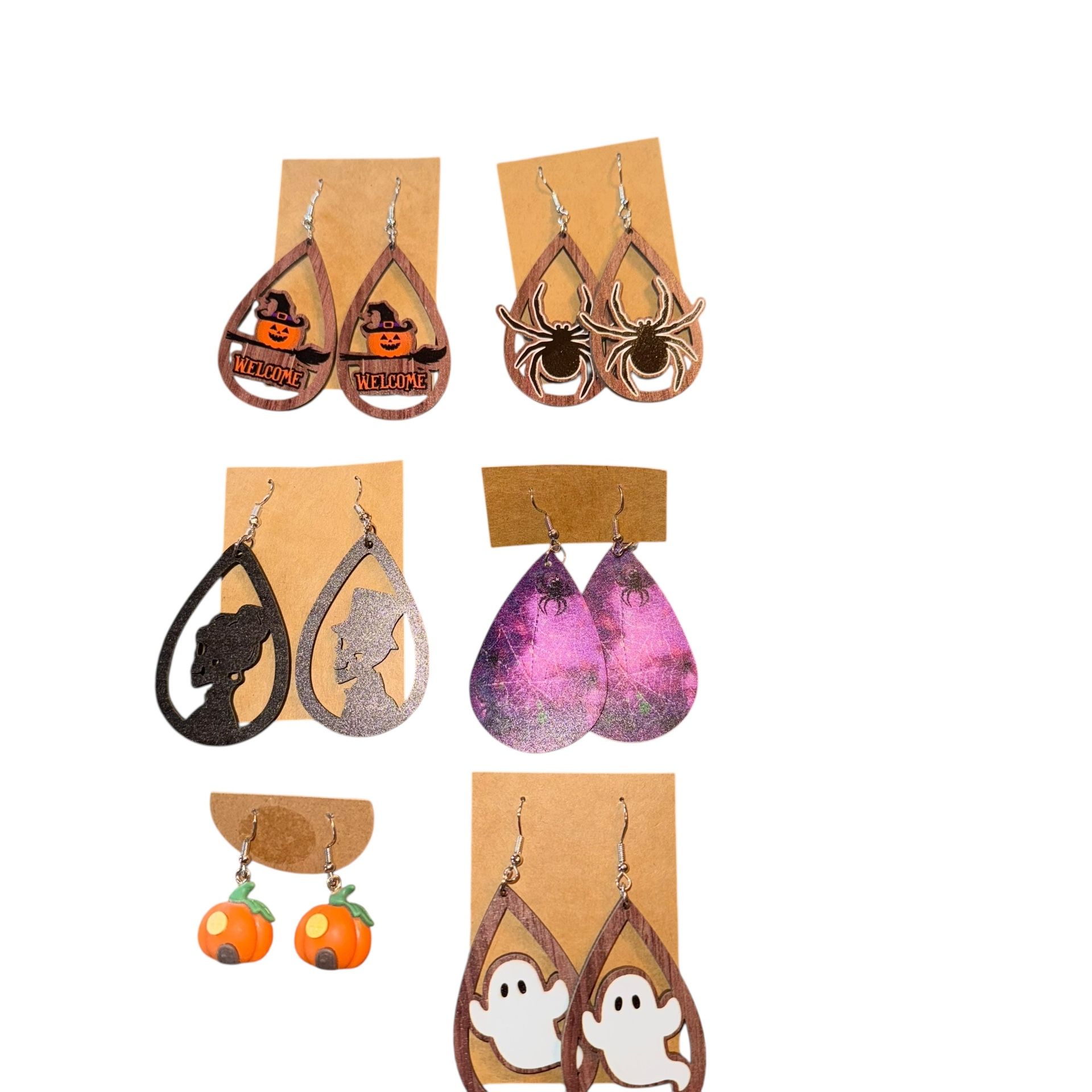 Fall/Halloween Earrings Lot of 6 Pairs New Pierced Earrings Halloween Earrings   Brand new. Halloween and Fall themed. For pierced ears. Variety of si