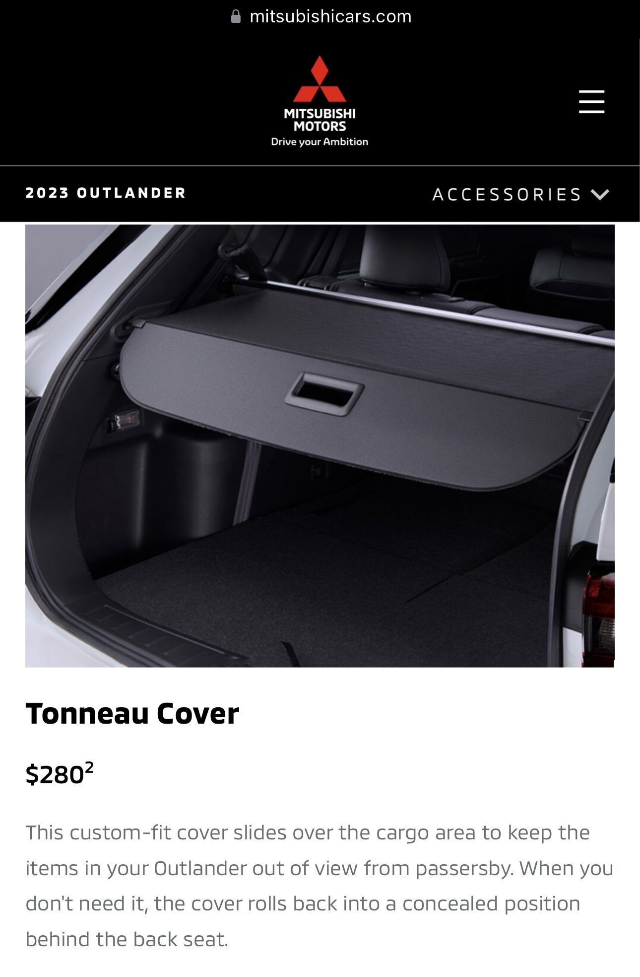 OEM 22-23 Mitsubishi Outlander Rear Black Retractable Tonneau Cover