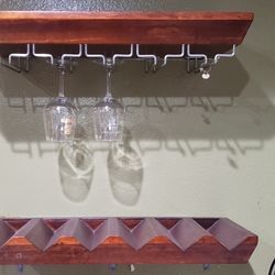 Rustic Floating Wine Rack & Matching Shelf Set