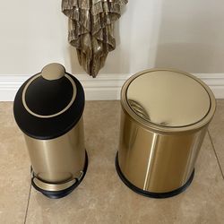 2 Gold Bathroom Bins