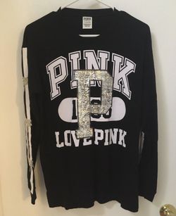Victoria's Secret PINK Black Silver Glitter Metallic Pullover Sweatshirt  Size Small NEW without TAGS 