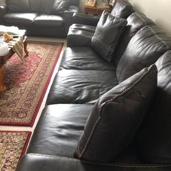 Set Of 3 (Long sofa, Love Sofa, & Arm Chair) Black Leather Couches