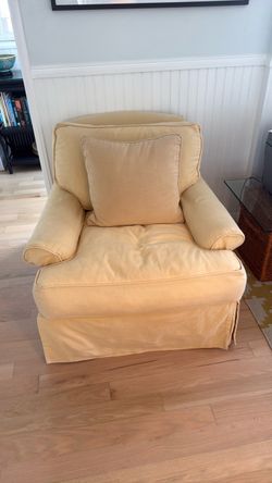 Two Yellow Upholstered Armchairs with Slipcover
