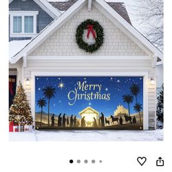 Christmas Garage Door Banner 13x6ft Nativity Scene Theme Backdrop Holiday Seasonal Decor Winter Door Cover Banners for Outside Garage Wall Covering fo