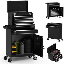 5-Drawer High Capacity Rolling Tool Box, Removable Cabinet Storage Tool Chest with Wheels and Drawers, Detachable Toolbox with Lock for Mechanics Gara