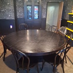 6ft Round Black Table W/ 8 Chairs