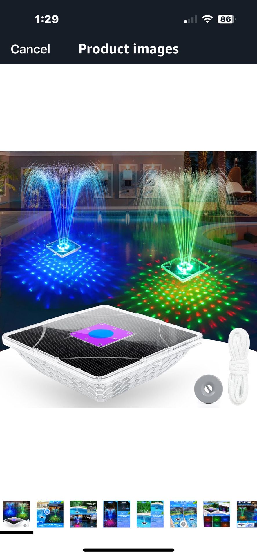 Brand New Square Floating Multi-Functional Solar Pool Fountain W/Light show, Anchor