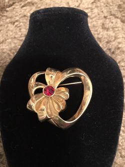 Women's red ruby gold plated pin