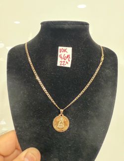 10K Solid Gold Chain and Pendant For Wedding 4.6Gr 22 Inches Long