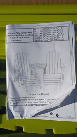 Nice outdoor poly adriondack chair set with leg rest and umbrella hole table.
