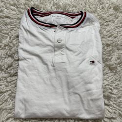 Tommy hilfiger Henley Shirt With  Signature Red White & Blue Trim Long Sleeve /L