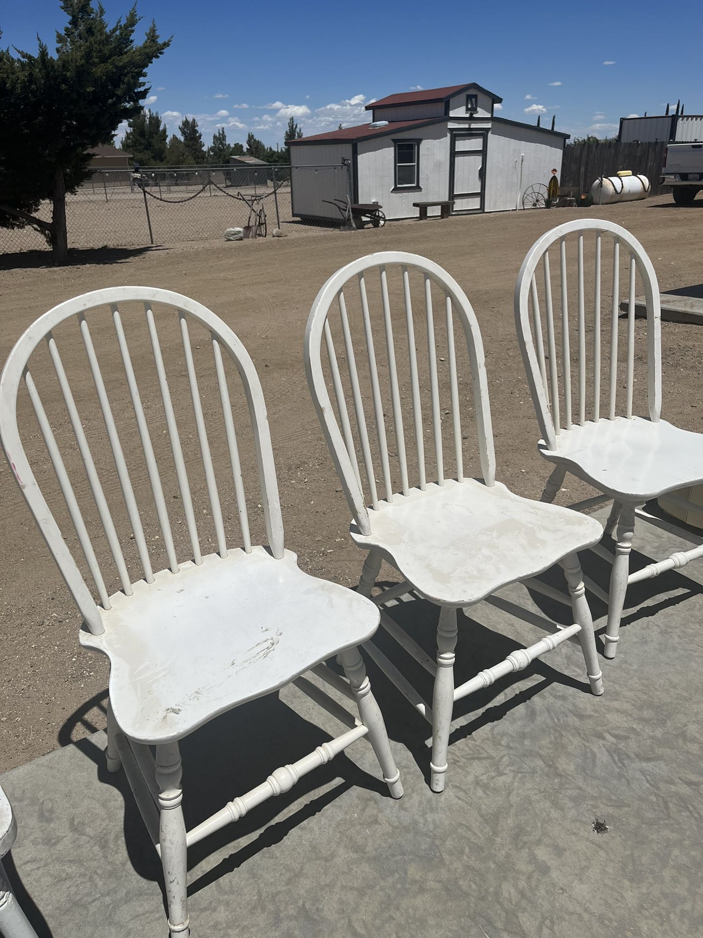 White Farmhouse Wooden Chairs - Lot of 3 