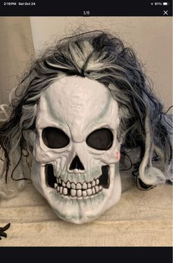 Skull Halloween Costume Mask with Hair