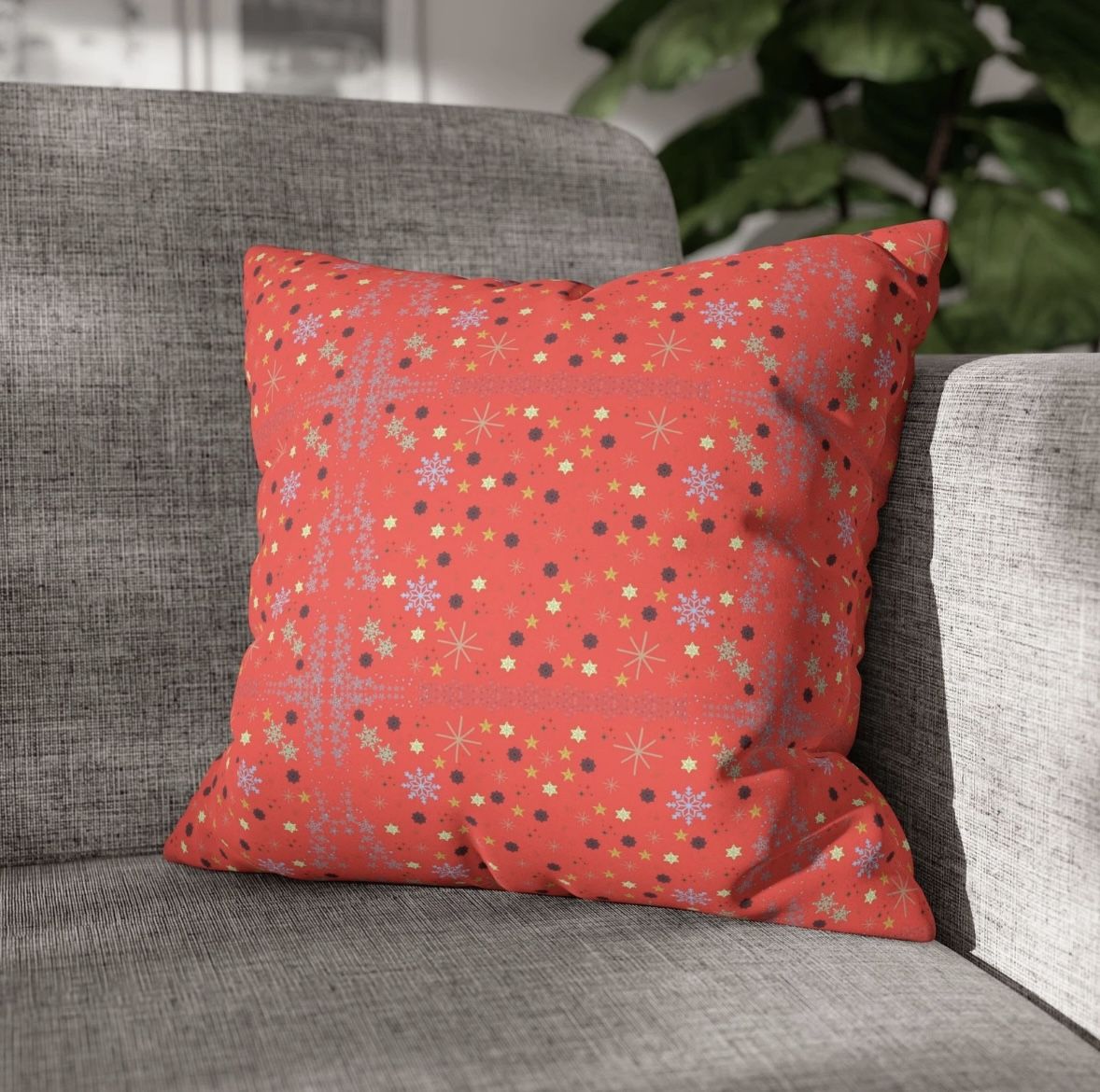 Red Floral Dot Pattern Pillowcase | Faux Suede Square Pillowcase