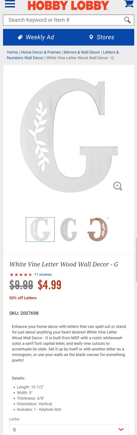 White Wood Letter - 3, Hobby Lobby