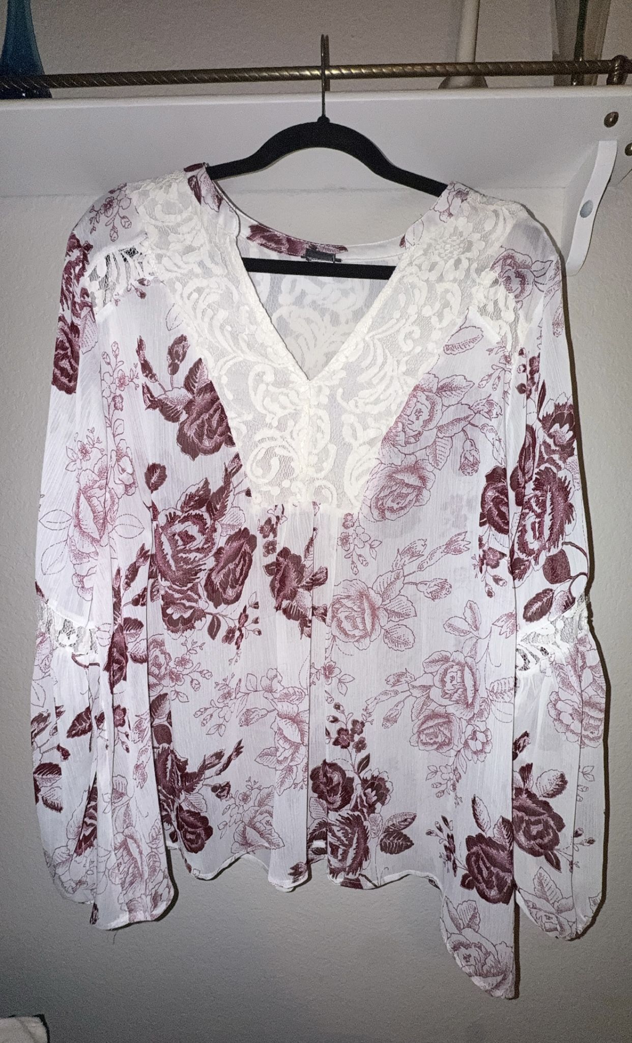 Torrid Sheer Floral Long Sleeve V-Neck Top - Woman’s Size 3