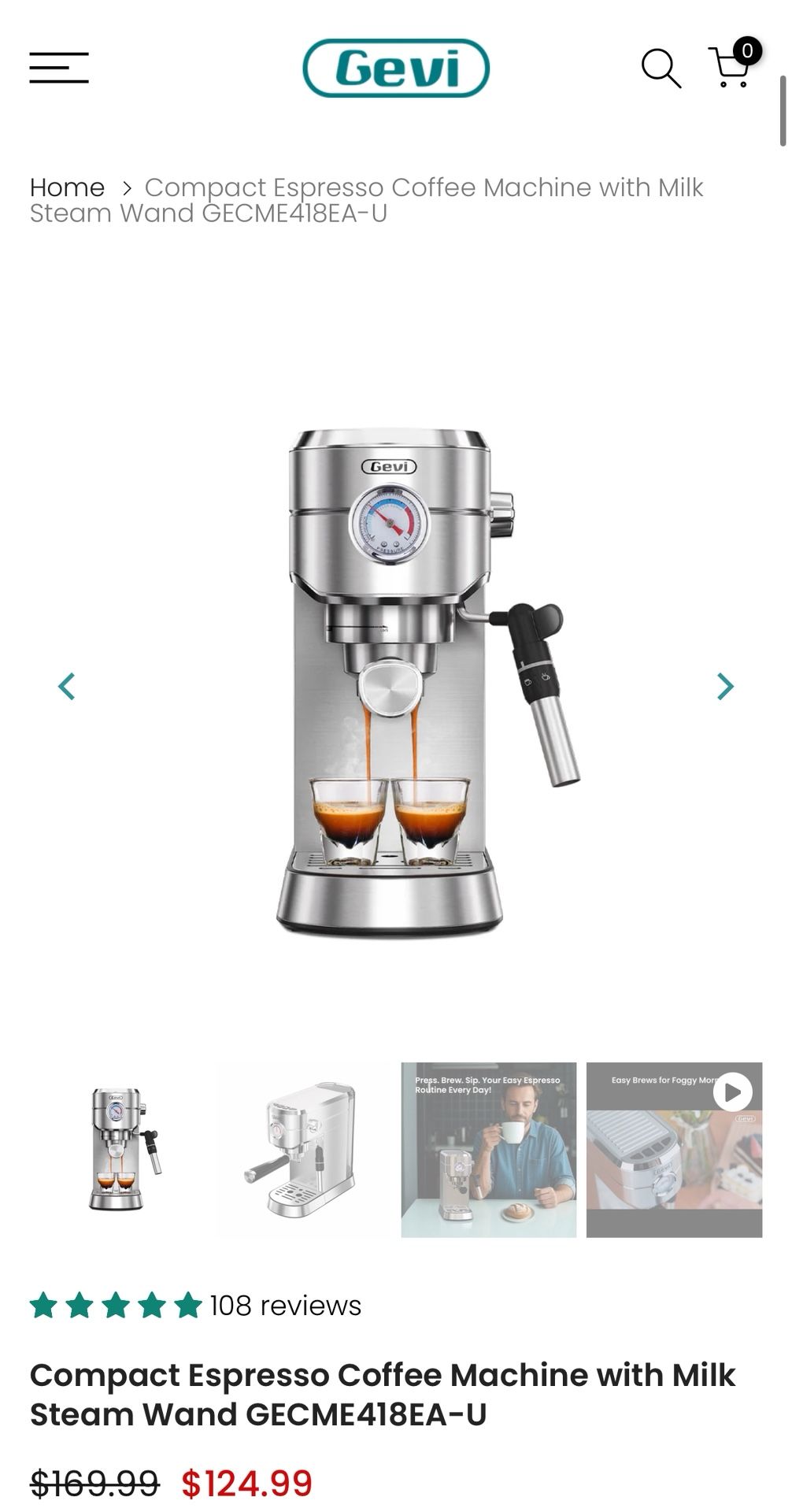 Compact Espresso Coffee Machine with Milk Steam Wand